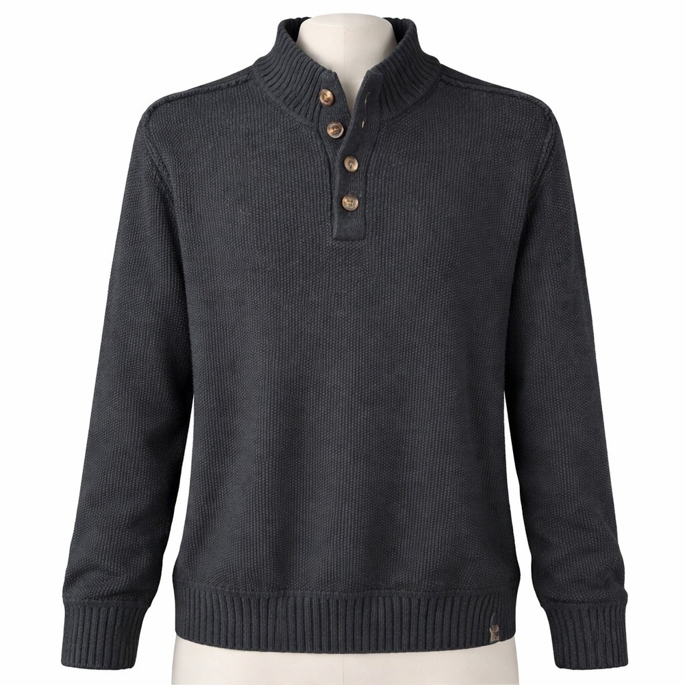 The Normal Brand Mens Ribbed Henley Mock Neck Sweater‎ Shirt Size L Black Preppy